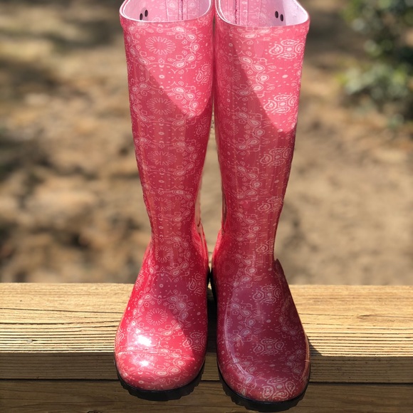 Pink Ugg Shaye Bandana Rain Boots Sz 6 - Picture 2 of 6